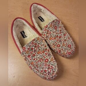 Lands' End Women's Floral Slippers - Red and Cream